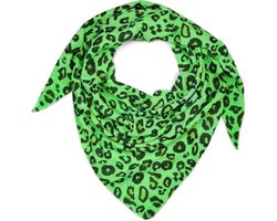 styleBREAKER Dames katoenen mousseline driehoekige sjaal met luipaardpatroon, mousseline sjaal, lichte doek 01020045, neon-groen, Eén Maat