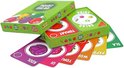 Groene speldoos met groenten en kaartjes met groenten erop: kool, ui, tomaat, wortel, paprika en sla.
