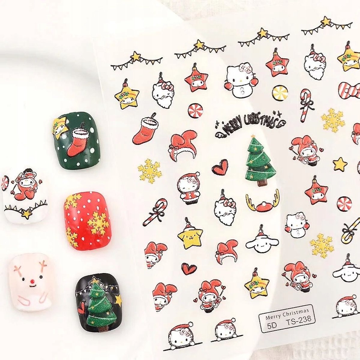 Frezarkowo - 3D Wytłaczane Nagelstickers - Hello Kitty - Kerst - Samoprzylepne