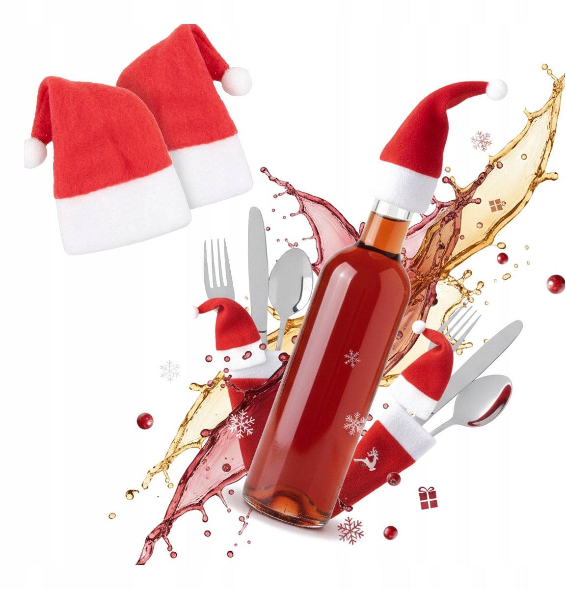 Bimberek Feestdecoratie - Kerstmuts voor Fles - 5 Stuks - Decoratief - Rood