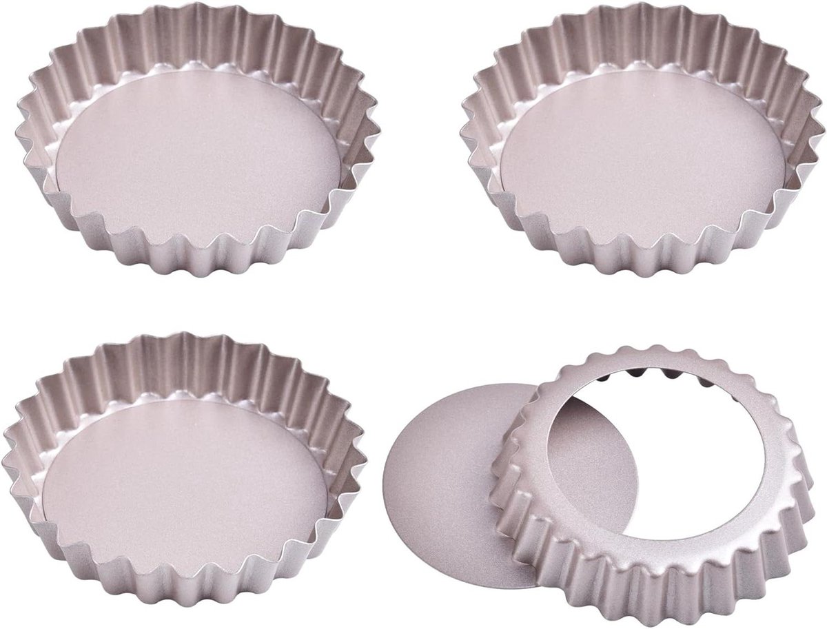 Mini taartpannenset - Quiche bakvormen - Taarten bakken - Verwijderbare bodem - 4 inch 4 stuks - Champagne Goud