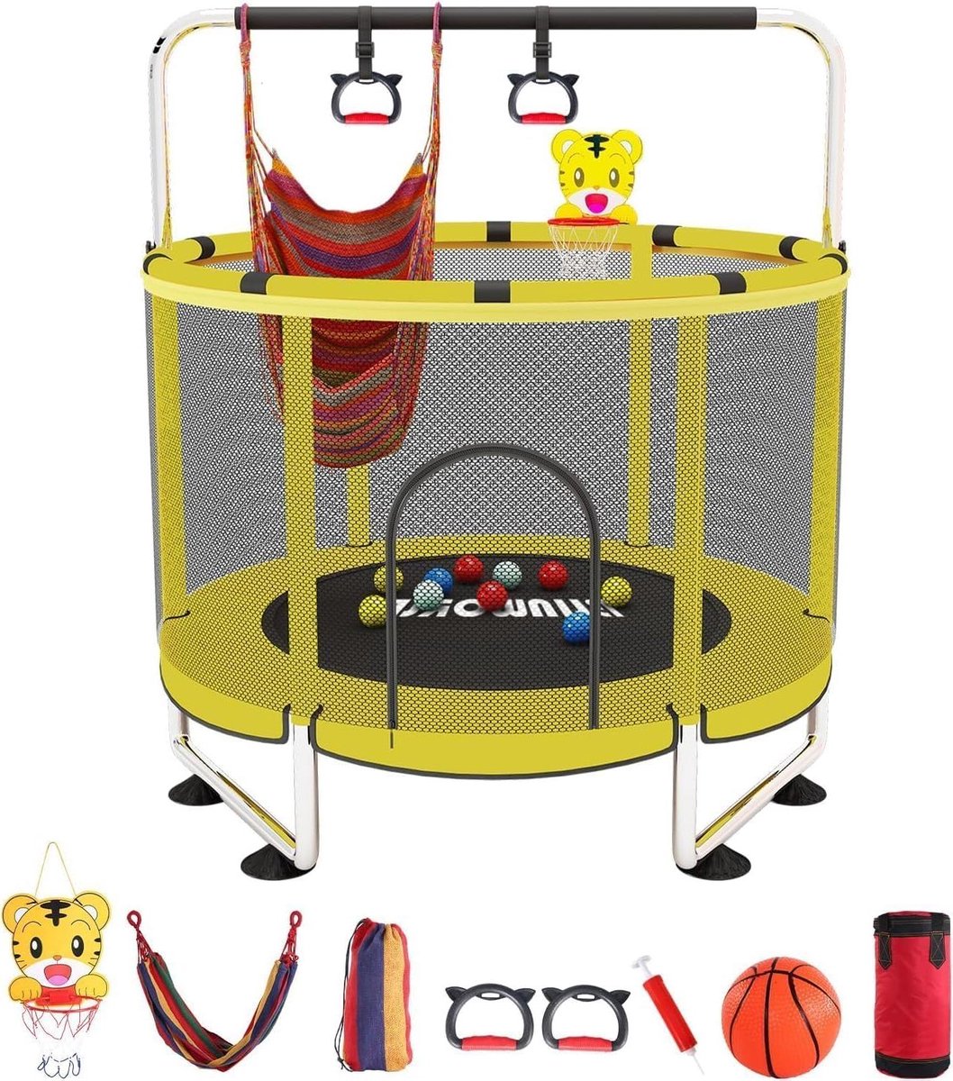 Trampoline voor Kinderen - Springkussen Peuter - Binnen en Buiten Spelen - Met Basketbalring - 5.5 FT - Geel