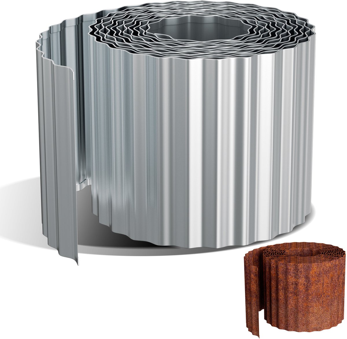 Tuinrand van Gegalvaniseerd Staal 5m x 15 cm, Flexibele Gazonrand 0,3 mm, Zilverkleurige Borderafscheiding voor Tuin en Perk Zilver