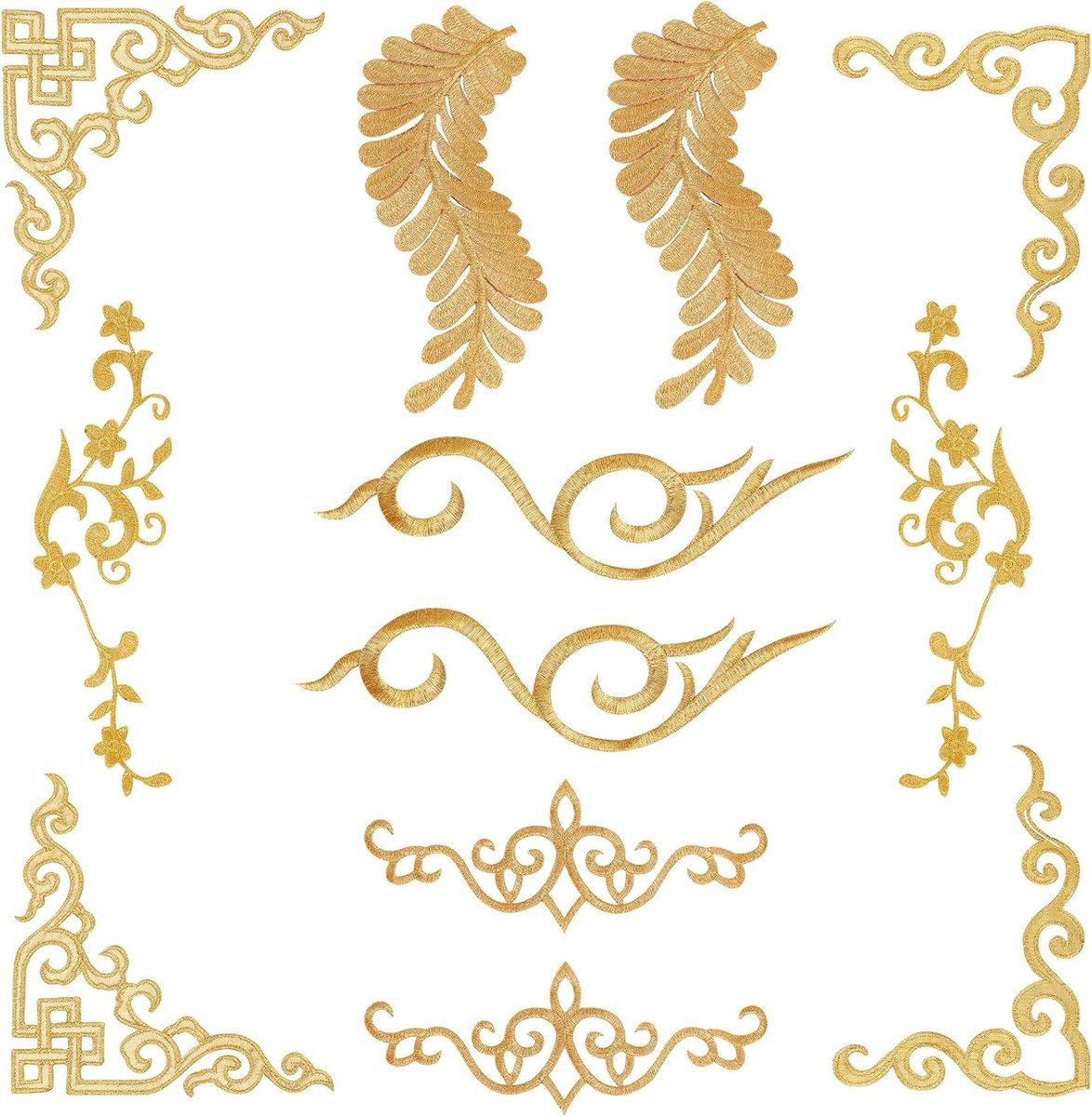 12 Stuks Borduurkant Bloem Patches - Strijkbare en Naai Patches voor Bruidsjurk, Kledingherstel en Rugzakdecoratie met Gouden Bloemen en Bladeren