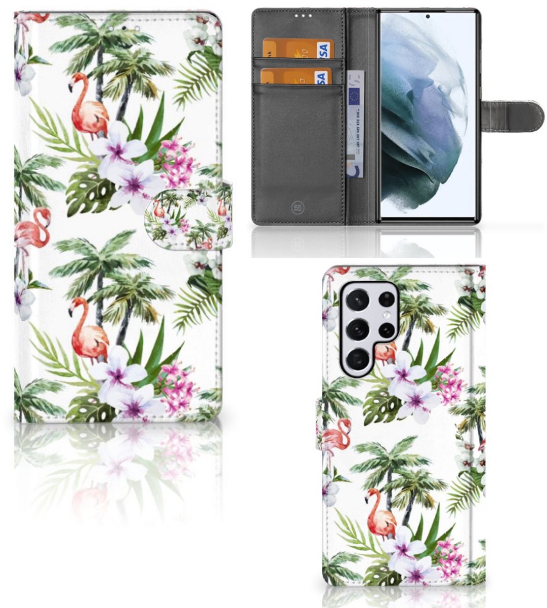 Samsung Galaxy S22 Ultra Telefoonhoesje met Pasjes Flamingo Palms