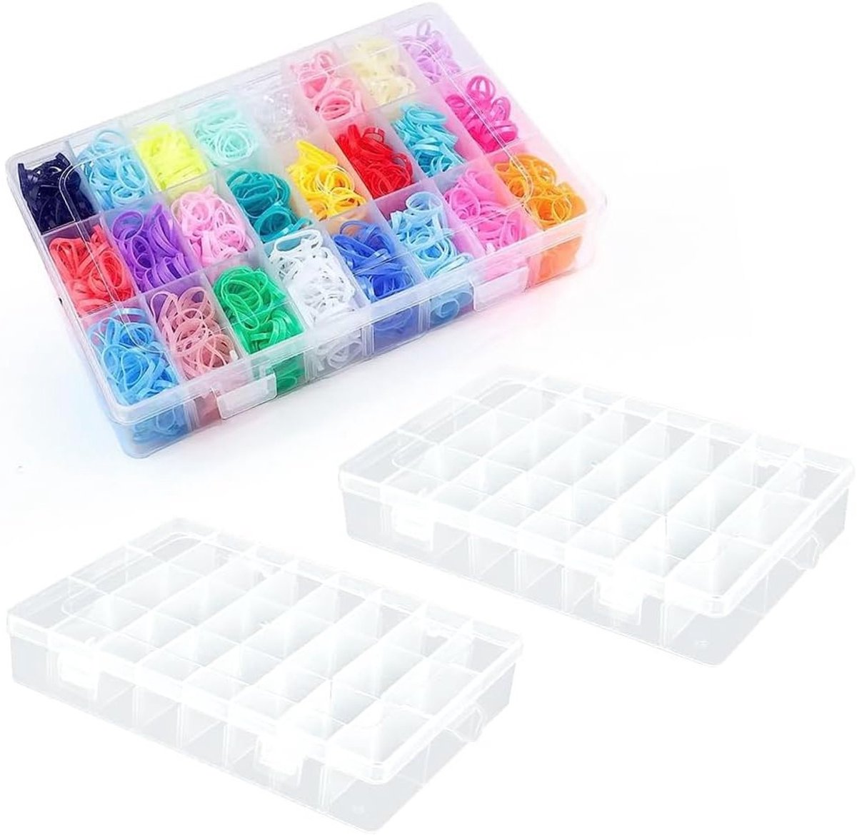 Opbergdoos met 24 vakken, 19 x 13 x 3 cm, doorzichtige plastic visdoos met verstelbare verdelers voor kralen, knutselen en naaien
