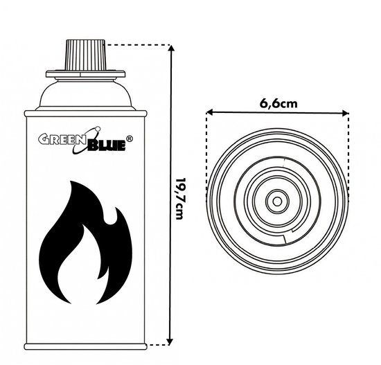 GreenBlue - Gasflessen 56 stuks - Gaspatroon van 227 g. Certificaat: Pi 0875, voldoet aan de norm EN417, butaan, gebruiksbereik -10 °C tot +40 °C, GB227 van GreenBlue — afbeelding 2