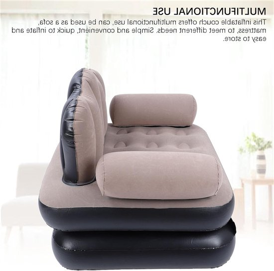 Opblaasbare Bank - Slaapbank Matras - Tijdelijk Slapen - Verdikt Gevlokt PVC - 198 x 70 cm - Koffie — afbeelding 4