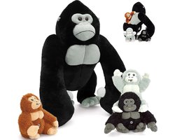 MorisMos Gigantische grijze gorilla teddy, zacht speelgoed, 50 cm moeder gorilla met 3 knuffelige baby binnen, levensechte gorilla knuffeldier, pluche, knuffelig, kawaii-cadeaus voor kinderen, meisjes