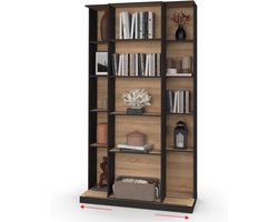 IDMarket - ALPHONSE schuifboekenkast van hout en zwart met 5 niveaus en 15 nissen