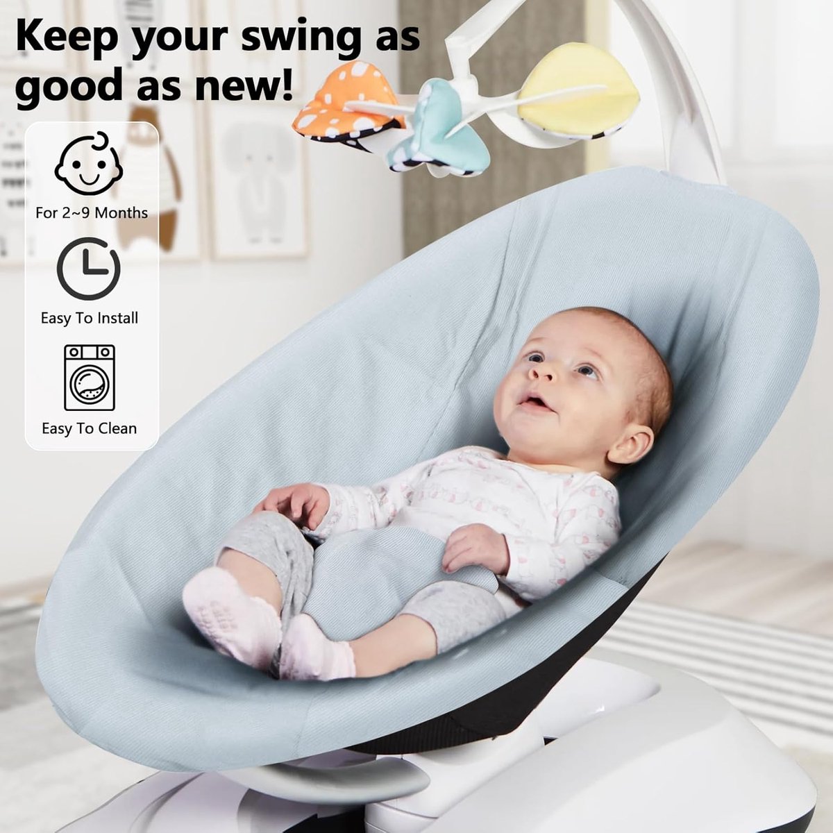 Baby Swing Cover - Compatible with 4moms MamaRoo 4 Old Model Before 2022 - Soft and Breathable Fabric, Machine Washable, Perfect for Baby and Newborn (Cover Only) Blue – foto 6