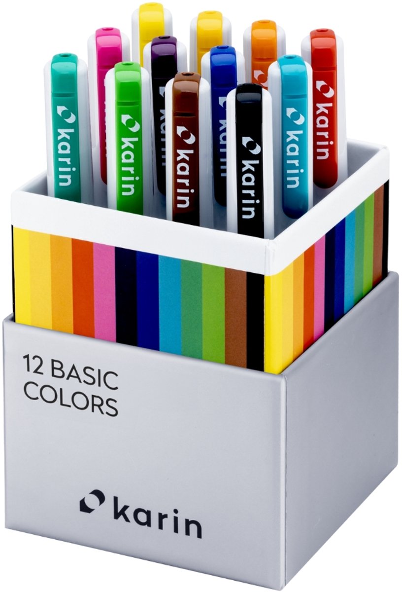 Karin Realbrush PRO Aquarelmarkers Set 12 kleuren Basic Colors