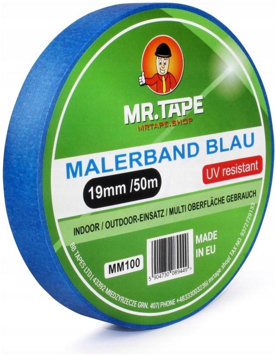 Mr. Tape - Papier Maskeringstape - Nauwkeurige Bescherming - 19mm x 50m - Blauw