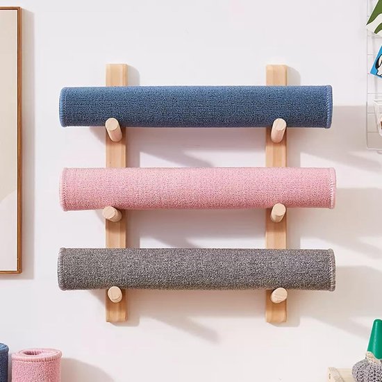 Yogamathouder Wandmontage - Gym Organizer - Ruimte Besparen - Stabiele Houten Constructie - Max 9 Mats - Houtkleur — afbeelding 4