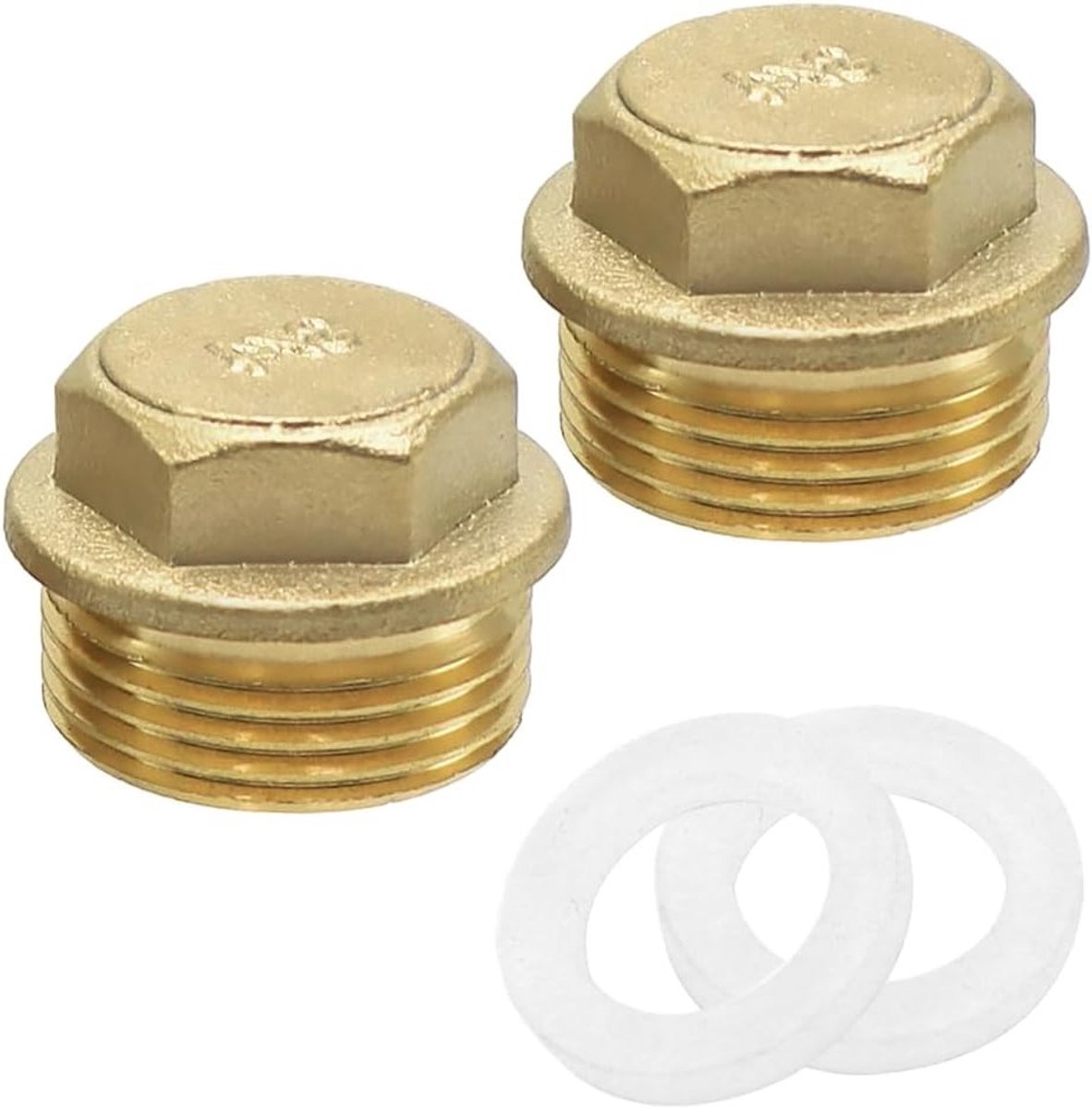 Set van 2 Messing Stoppen 3/4 Inch Blinde Stop Male Draad Eindplug met Rubberring voor Tuin en Waterleidingen Binnen en Buiten