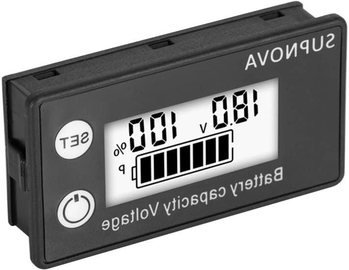 Batterij Capaciteit Voltmeter - Accu Monitor Meter - Accu Status Controleren - Helder LCD Scherm - DC 8-100V - Wit