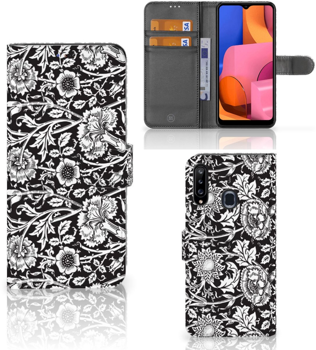 Samsung Galaxy A20s Hoesje Black Flowers