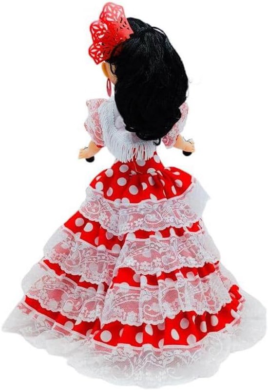 Folk Artesanía Set Nancy Classic Regional Pop Jurk met kammen, kastanjes en schoenen. Pop niet inbegrepen (rood wit maan) — afbeelding 5