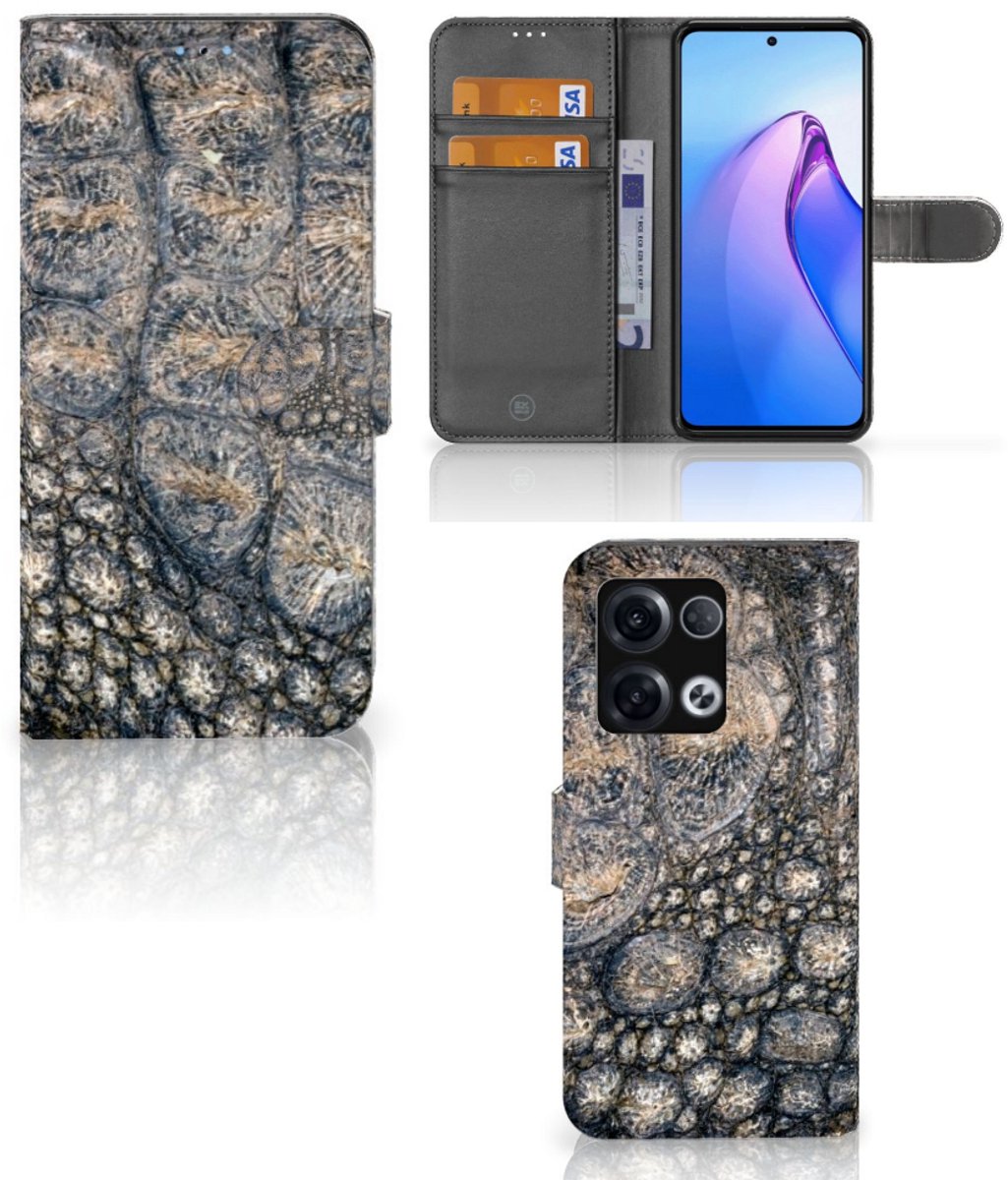 OPPO Reno8 Pro Telefoonhoesje met Pasjes Krokodillenprint