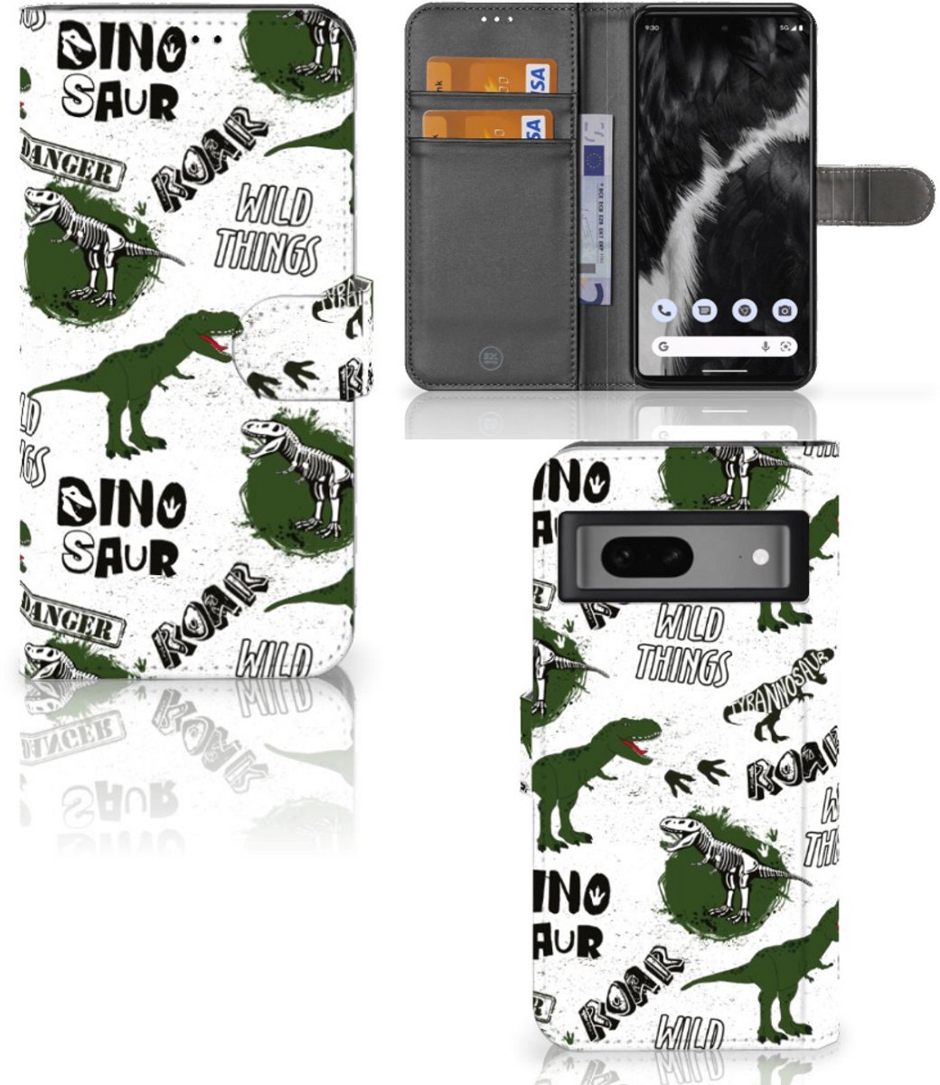 Telefoonhoesje met Pasjes voor Google Pixel 7 Dinosaurus