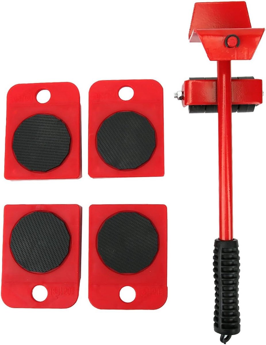 Meubels Verhuisset - Verhuishulp Tool - Zware Meubels Verplaatsen - Stille Wielen - 5-delig - Rood