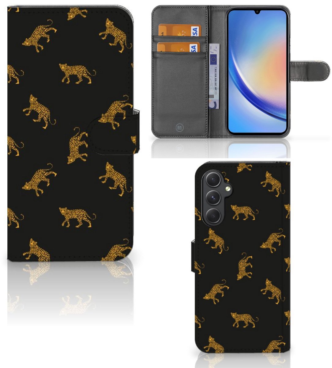 Telefoonhoesje met Pasjes voor Samsung Galaxy A24 4G Leopards