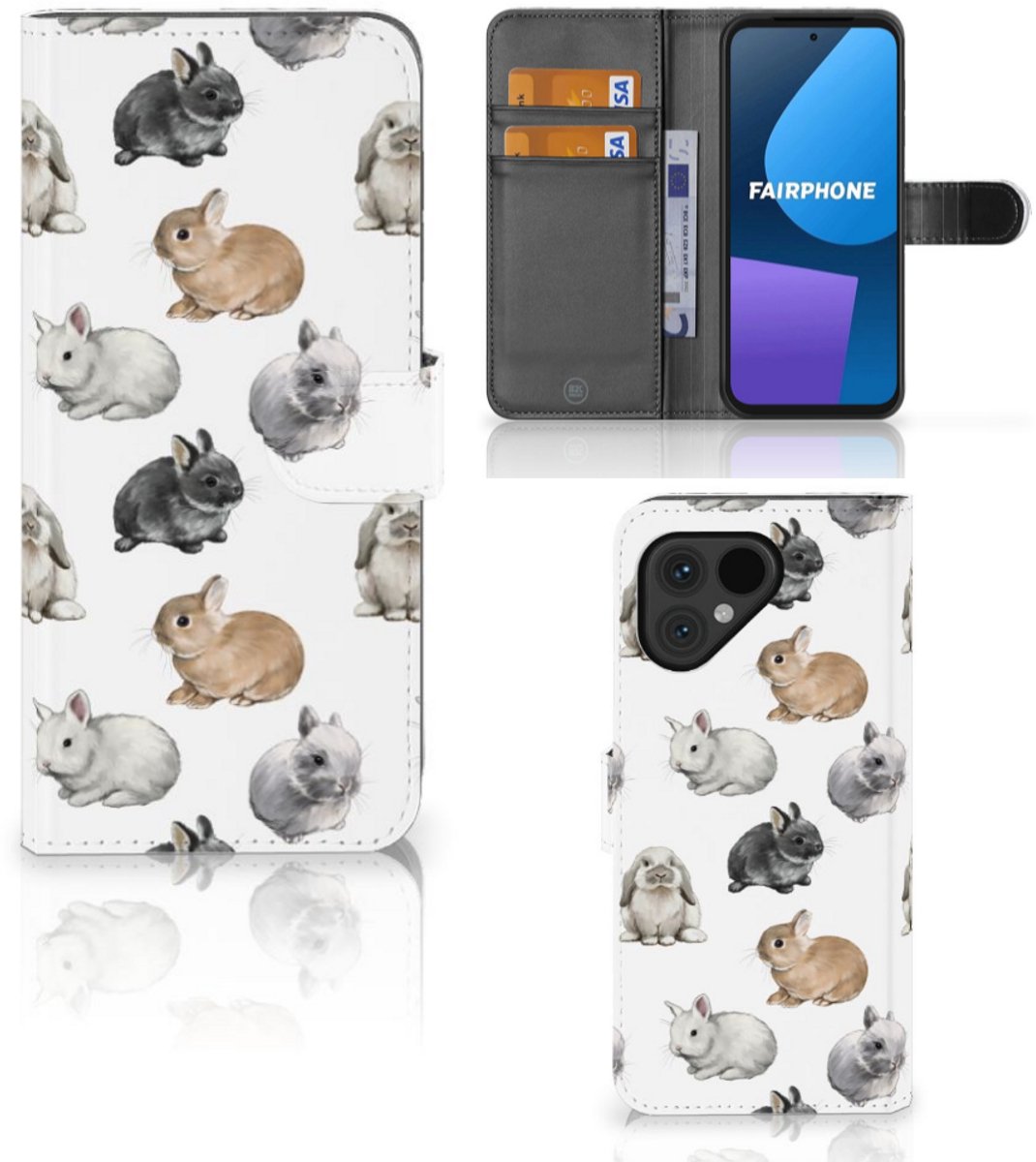 Telefoonhoesje met Pasjes voor Fairphone 5 Konijntjes