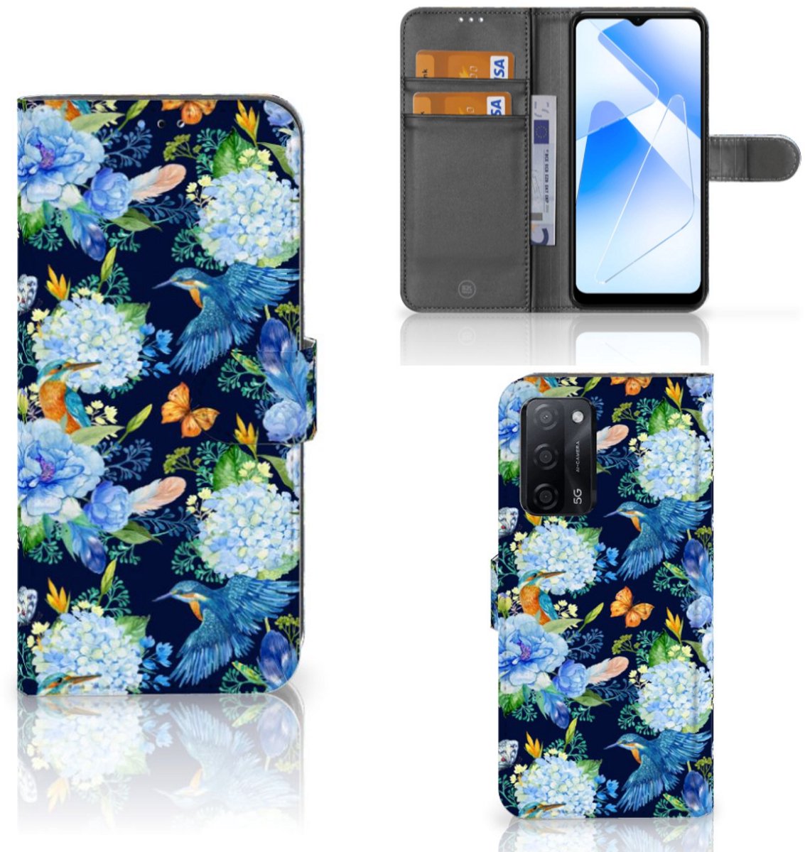 Telefoonhoesje met Pasjes voor OPPO A16/A16s/A54s IJsvogel
