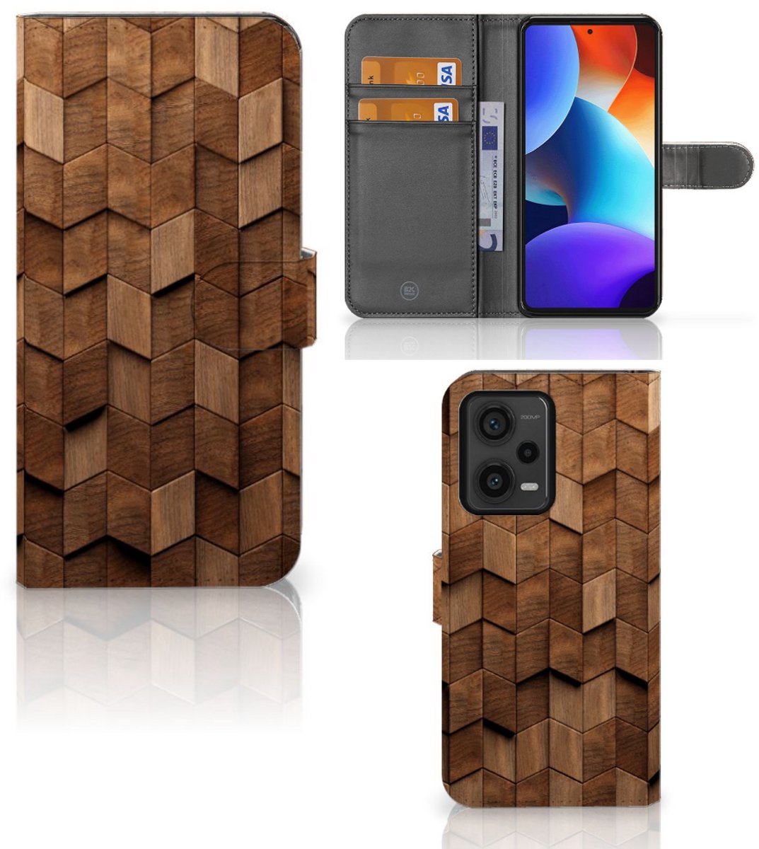 Book Case voor Book Style Case voor Xiaomi Redmi Note 12 Pro Plus Wooden Cubes