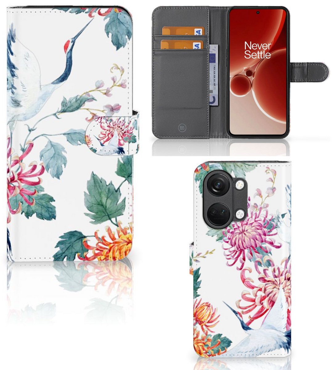 OnePlus Nord 3 Telefoonhoesje met Pasjes Bird Flowers