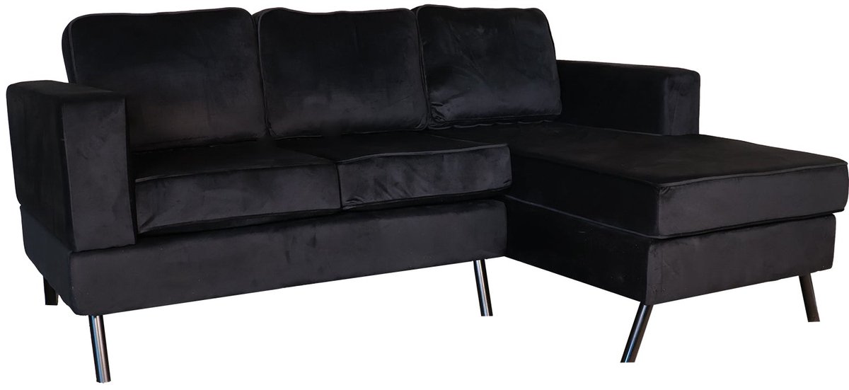 Hoekbank design Venna 200cm bank zwart velvet loungebank zowel links als rechts bankstel hoeksalon zetel