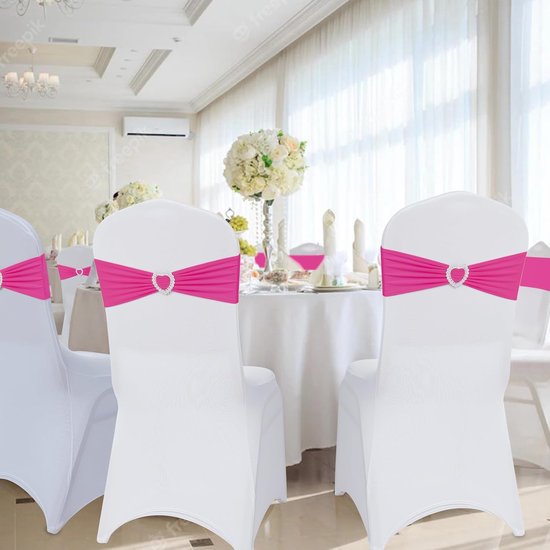 Stoelsjerpen Strikken - Stoelbanden Elastisch - Feestdecoratie Aanbrengen - Eenvoudig Zonder Strik - 30 stuks - Fuchsia — afbeelding 4