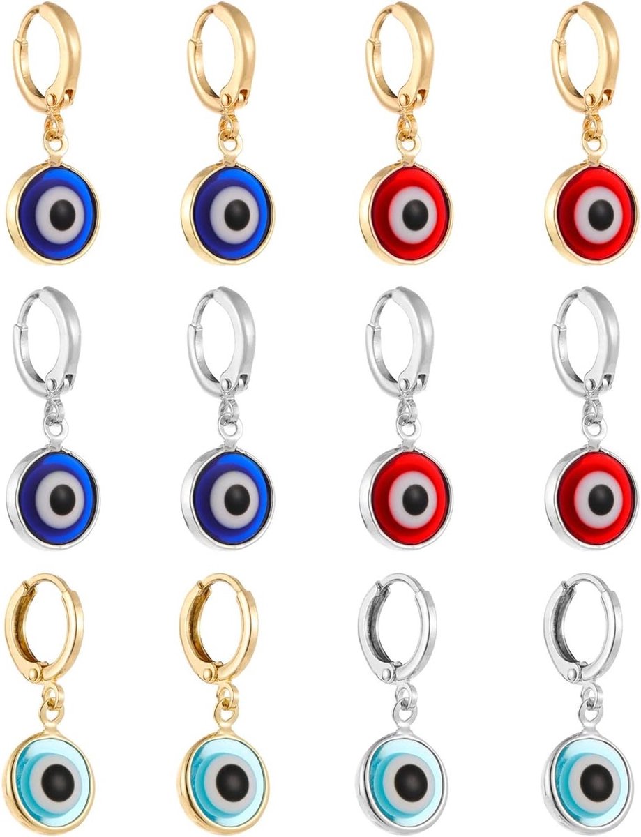 Set van 6 Paar Oorbellen met Boze Ogen, Hoops en Kleine Cartilage Oorbellen voor Dames en Heren, Perfecte Sieraden voor Feestdagen en Cadeaus