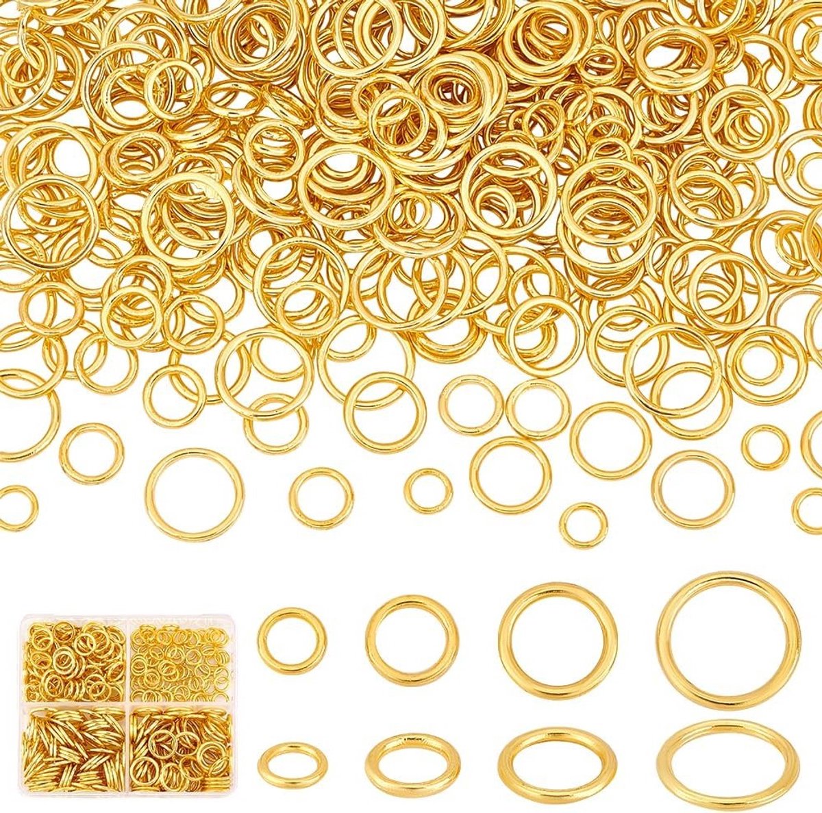 360 Stuks Gesloten Jump Rings in 4 Maten 6/8/10/12mm Voor Oorbellen, Armbanden en Kettingen - Goudkleurige Ringen van 16-18 Gauge