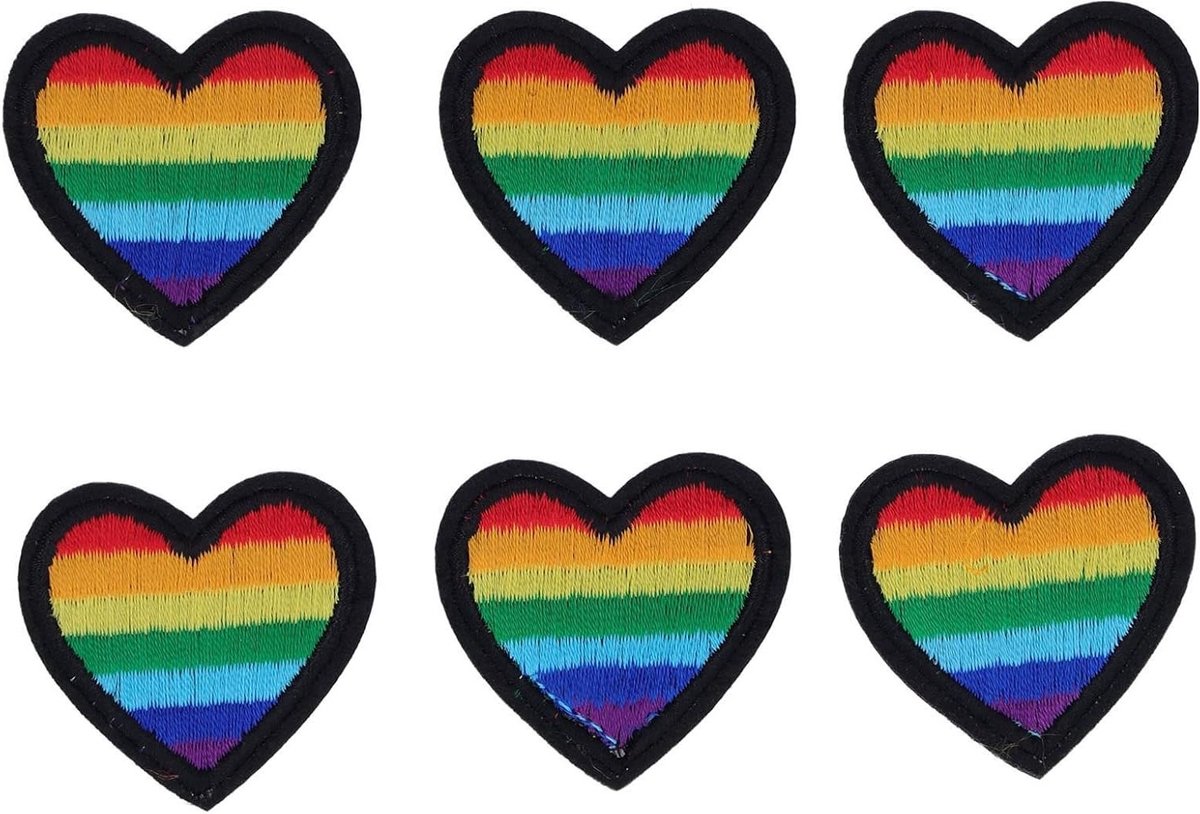 Kleurrijke Hart Strijkapplicaties, 6 Stuks Regenboog Hart voor Borduren en Kledingherstel, Ideaal voor Rugzakken en Jassen