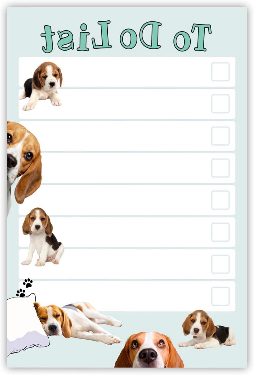 Sticky To-Do List Notepad - Notitieblok Lijstjes - Dagelijkse Taken Noteren - Schattige Beagle Illustratie - 4x6 inch - Wit