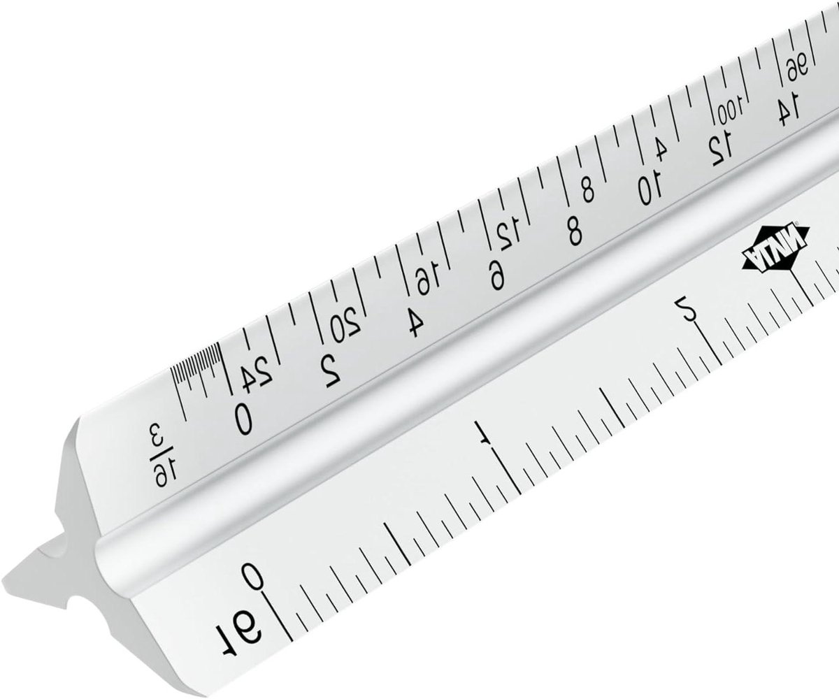 Architect Driehoek Liniaal - Schaalverdeling Liniaal Tekenen - Nauwkeurig Tekenen - Aluminium Constructie - 12 inch - Zilver