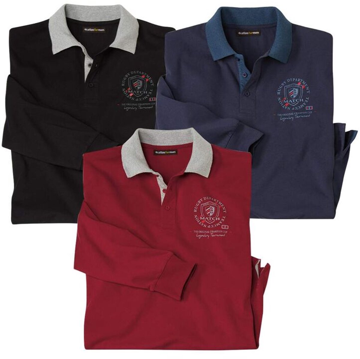 ATLAS FOR MEN - Set van 3 rugbypoloshirts North Club - Heren - Verkrijgbaar in grote maten - XL