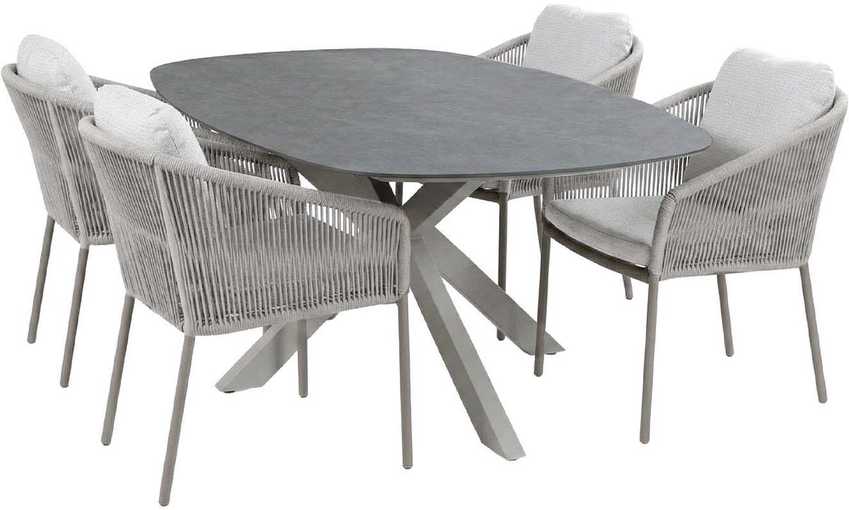 5-delige tuinset | 4 Alezio tuinstoelen (Beige) | Tuintafel Barletta 180x115cm Camel & Desert Pearl