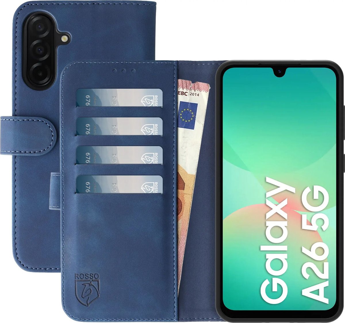 Rosso Element Geschikt voor Samsung Galaxy A26 | Wallet Book Case | Portemonnee Hoesje | 3 Pasjes | Magneetsluiting | Stand Functie | Blauw