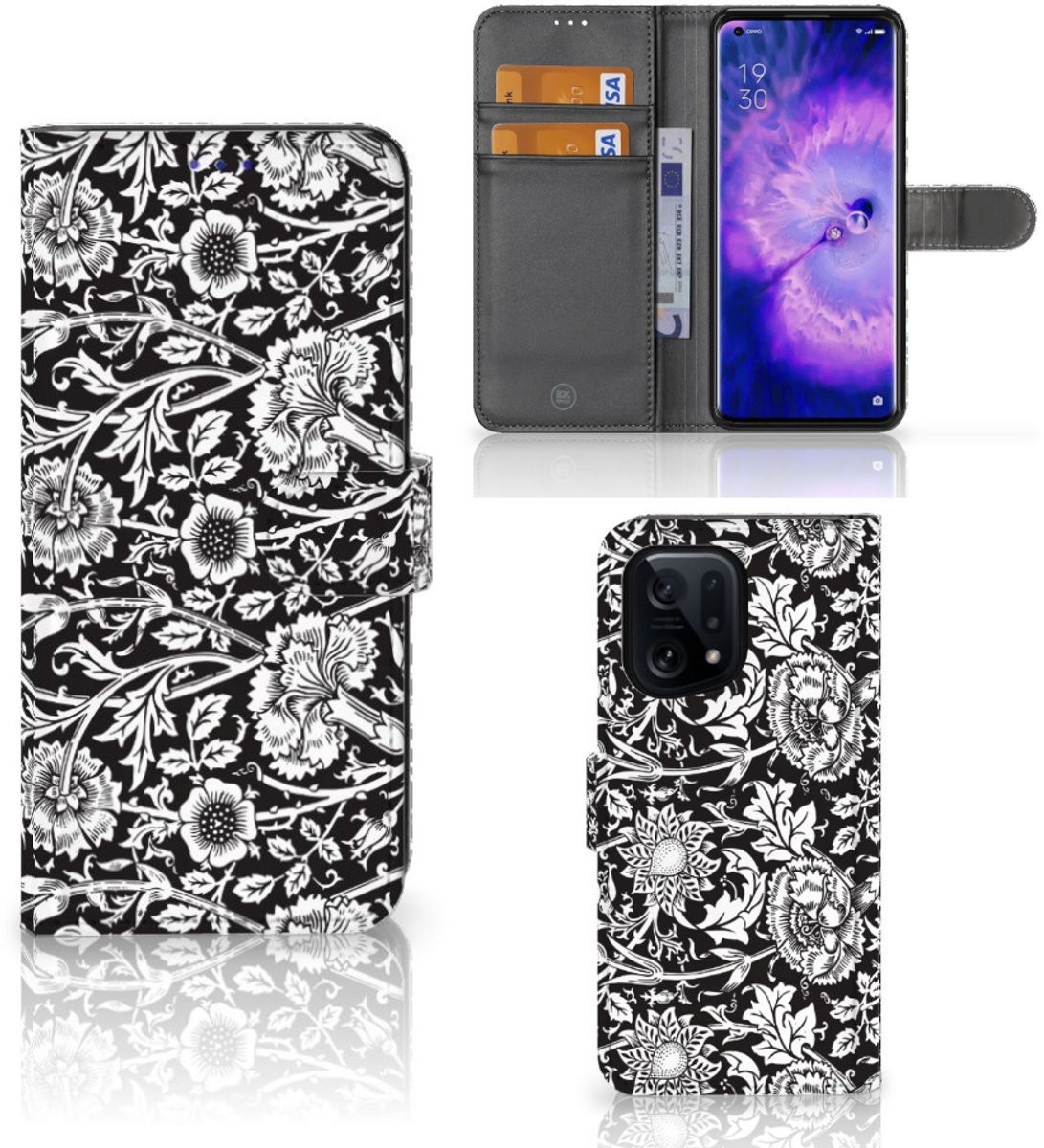 OPPO Find X5 Hoesje Black Flowers