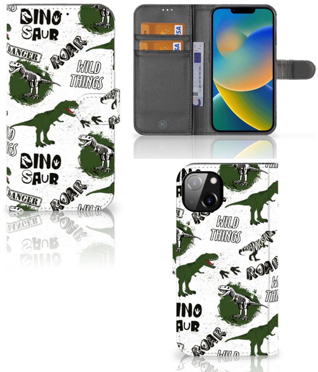 Boekhoesje voor Telefoonhoesje met Pasjes voor iPhone 14 Plus Dinosaurus