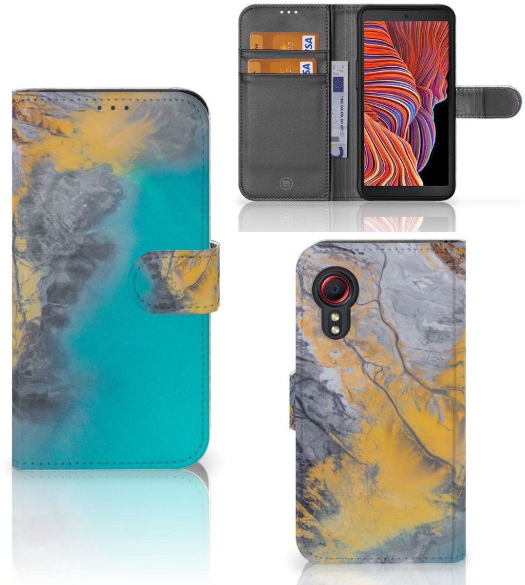 Book Case voor Samsung Galaxy Xcover 5 Bookcase Marble Blue Gold