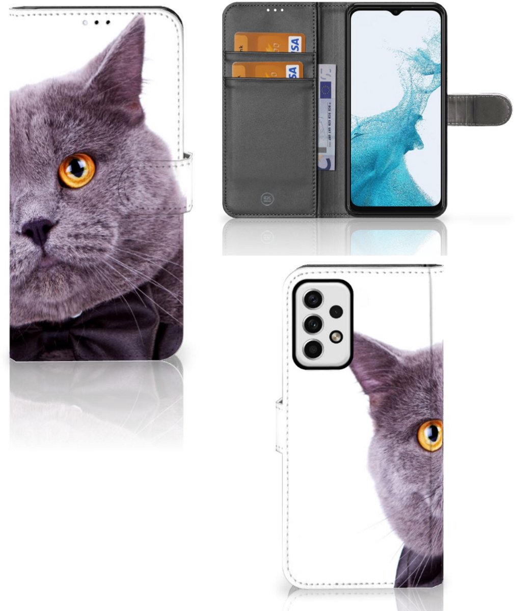 Book Case voor Samsung Galaxy A23 Telefoonhoesje met Pasjes Kat