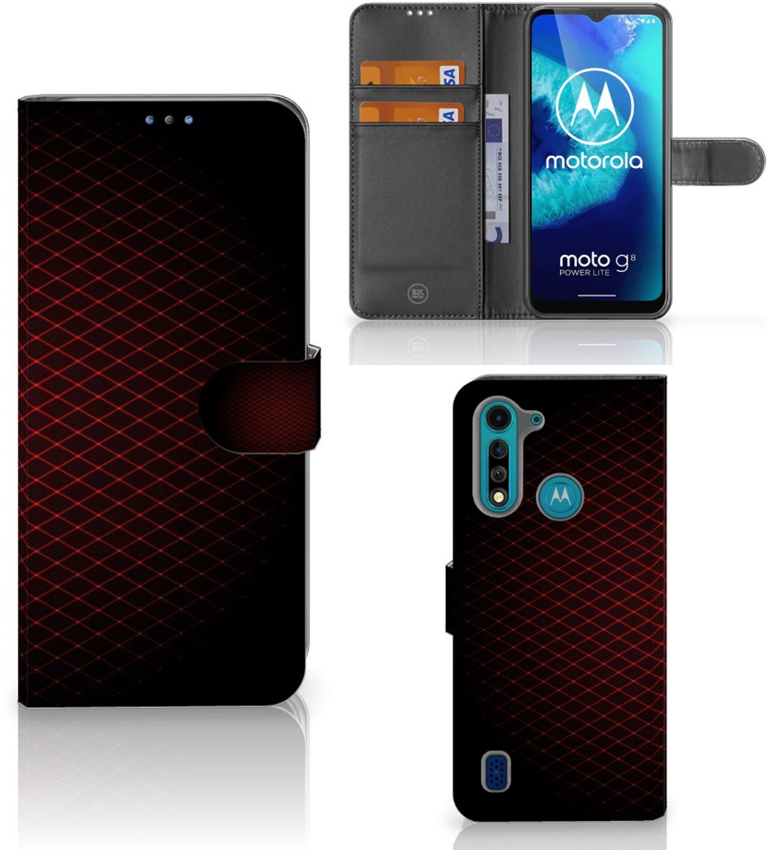 Motorola G8 Power Lite Telefoon Hoesje Geruit Rood