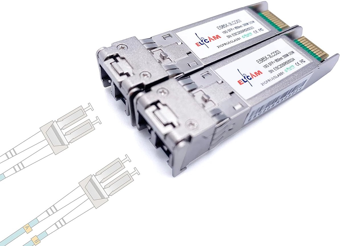 Glasvezel Transceiver Module - SFP+ Set - Netwerk Uitbreiding - 10 Gbps Snelheid - 300 Meter - Zilver
