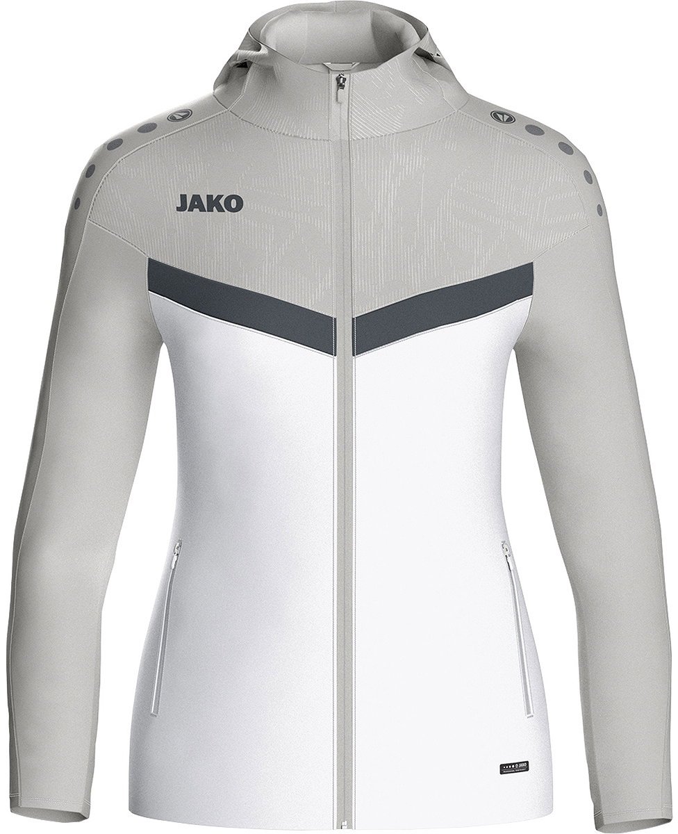 Jako Iconic Jas Met Kap Dames - Wit / Zachtgrijs | Maat: 42