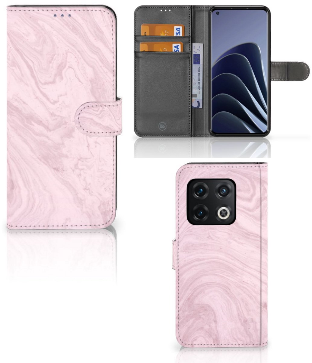 Book Case voor OnePlus 10 Pro Bookcase Marble Pink - Origineel Cadeau Vriendin