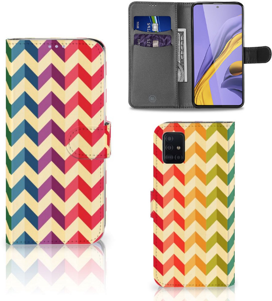 Book Case voor Samsung Galaxy A51 Telefoon Hoesje Zigzag Multi Color