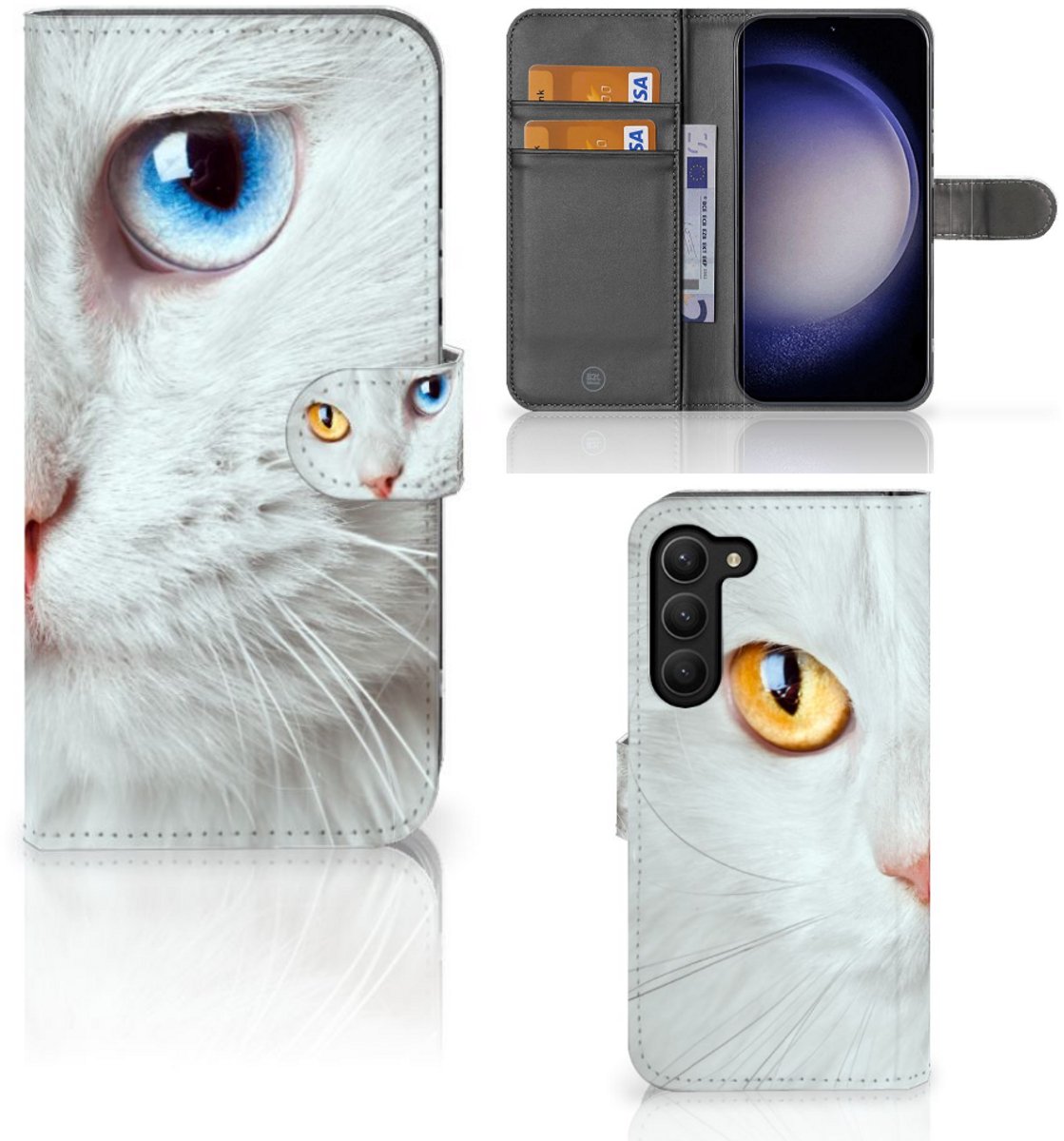 Samsung Galaxy S23 Plus Telefoonhoesje met Pasjes Witte Kat